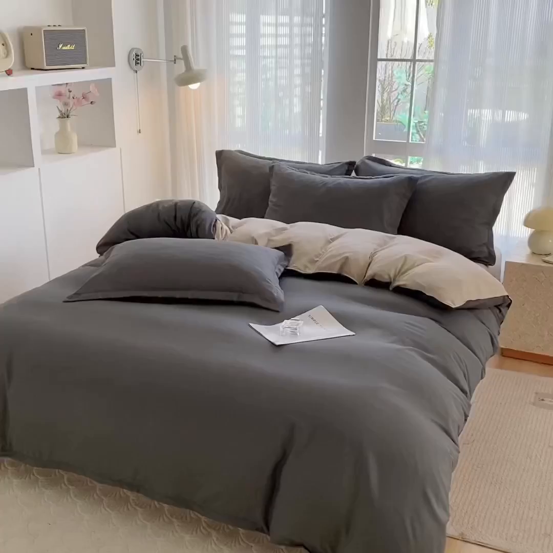 91家纺网 家纺一手货源 找家纺 南通菲度家纺 2025新款高克重芦荟棉四件套第二批 高级灰+卡其