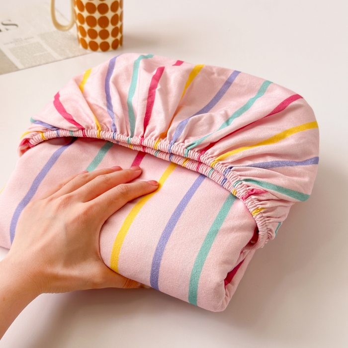 如意朵 2025新款时尚印花全棉加厚磨毛床笠 多彩-粉