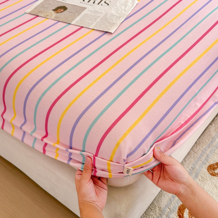 91家纺网 家纺一手货源 找家纺 如意朵 2025新款时尚印花全棉加厚磨毛床笠 多彩-粉