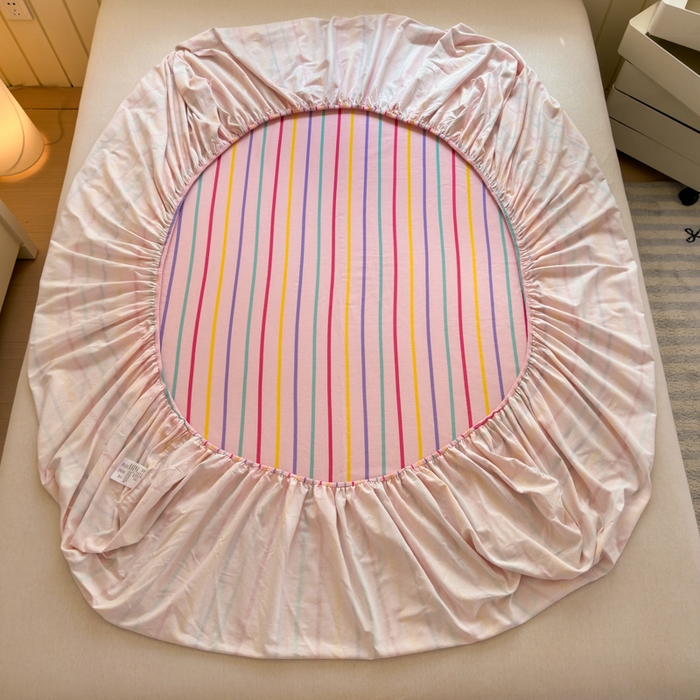 91家纺网 家纺一手货源 找家纺 如意朵 2025新款时尚印花全棉加厚磨毛床笠 多彩-粉