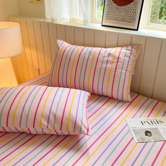 91家纺网 家纺一手货源 找家纺 如意朵 2025新款时尚印花全棉加厚磨毛床笠 多彩-粉