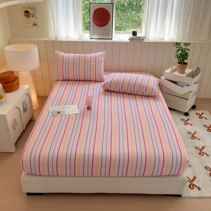 91家纺网 家纺一手货源 找家纺 如意朵 2025新款时尚印花全棉加厚磨毛床笠 多彩-粉