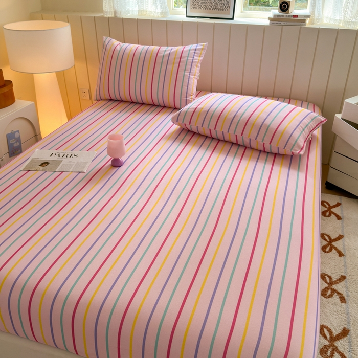 91家纺网 家纺一手货源 找家纺 如意朵 2025新款时尚印花全棉加厚磨毛床笠 多彩-粉