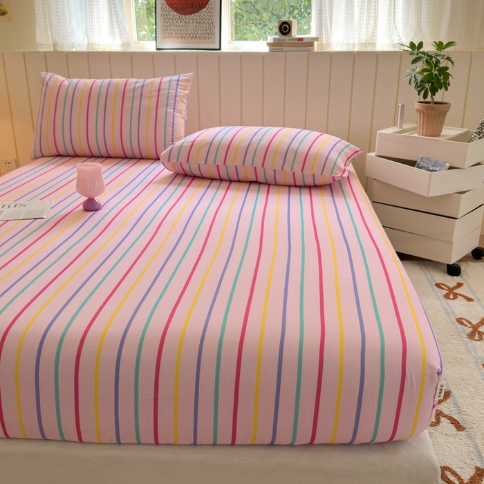 91家纺网 家纺一手货源 找家纺 如意朵 2025新款时尚印花全棉加厚磨毛床笠 多彩-粉