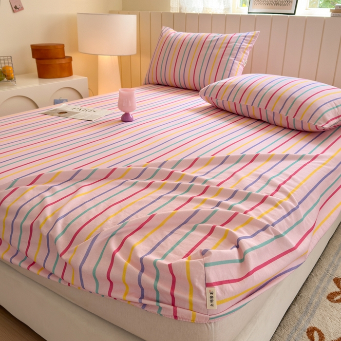 91家纺网 家纺一手货源 找家纺 如意朵 2025新款时尚印花全棉加厚磨毛床笠 多彩-粉