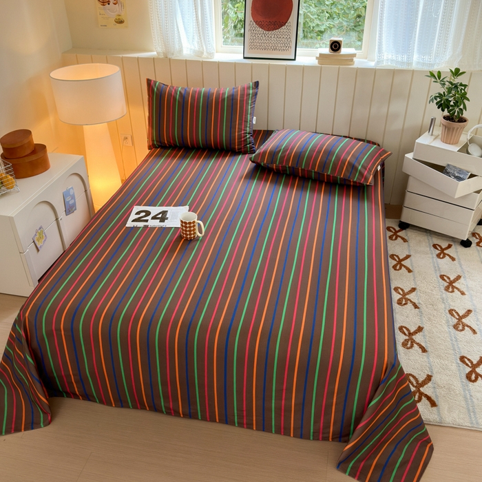 91家纺网 家纺一手货源 找家纺 如意朵 2025新款时尚印花全棉加厚磨毛床单 多彩-咖