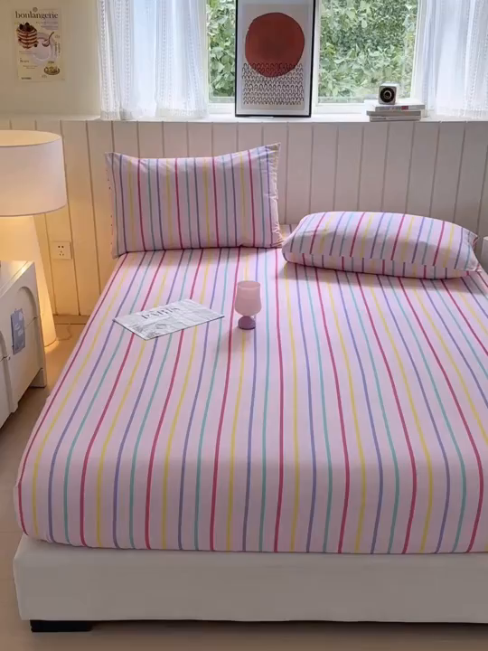 91家纺网 家纺一手货源 找家纺 如意朵 2025新款时尚印花全棉加厚磨毛床笠 多彩-粉