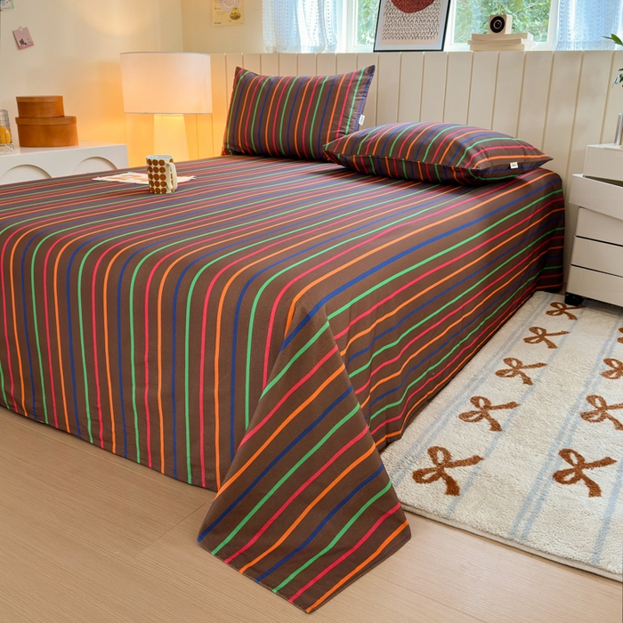 91家纺网 家纺一手货源 找家纺 如意朵 2025新款时尚印花全棉加厚磨毛床单 多彩-咖