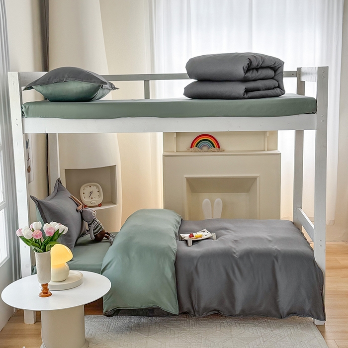 91家纺网 家纺一手货源 找家纺 南通菲度家纺 2025新款高克重芦荟棉四件套-宿舍第三批 高级灰-墨绿