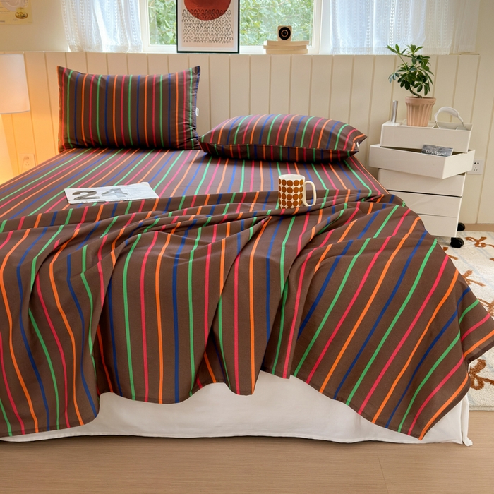 91家纺网 家纺一手货源 找家纺 如意朵 2025新款时尚印花全棉加厚磨毛床单 多彩-咖