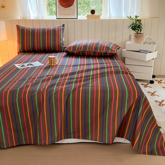 91家纺网 家纺一手货源 找家纺 如意朵 2025新款时尚印花全棉加厚磨毛床单 多彩-咖