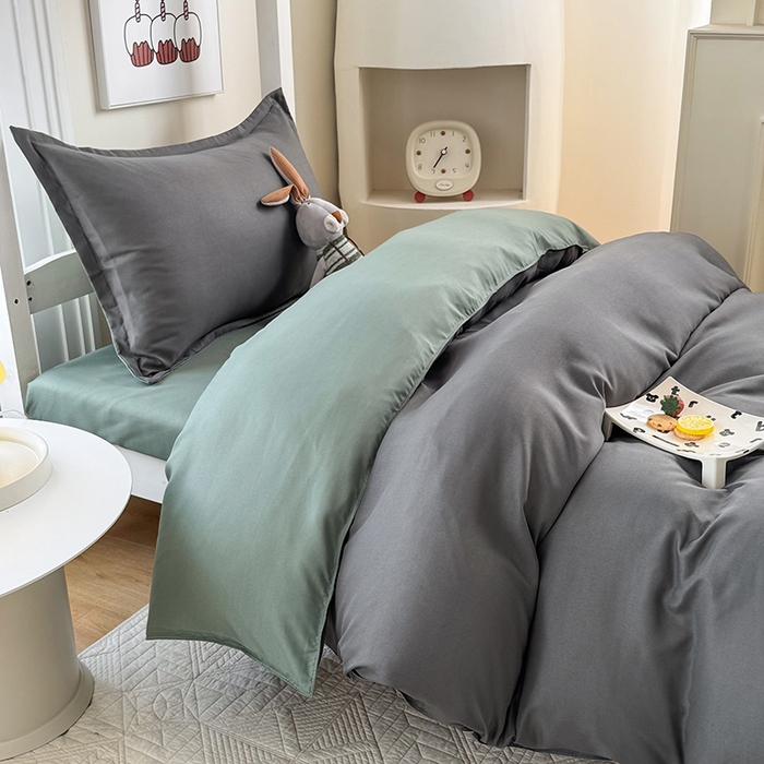 91家纺网 家纺一手货源 找家纺 南通菲度家纺 2025新款高克重芦荟棉四件套-宿舍第三批 高级灰-墨绿