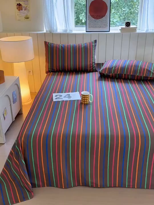 91家纺网 家纺一手货源 找家纺 如意朵 2025新款时尚印花全棉加厚磨毛床单 多彩-咖