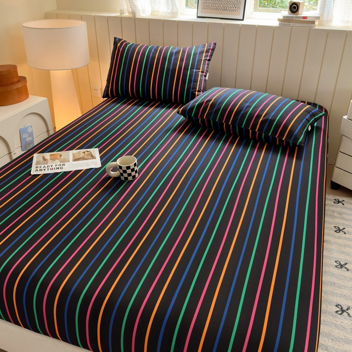 91家纺网 家纺一手货源 找家纺 如意朵 2025新款时尚印花全棉加厚磨毛床笠 多彩-黑