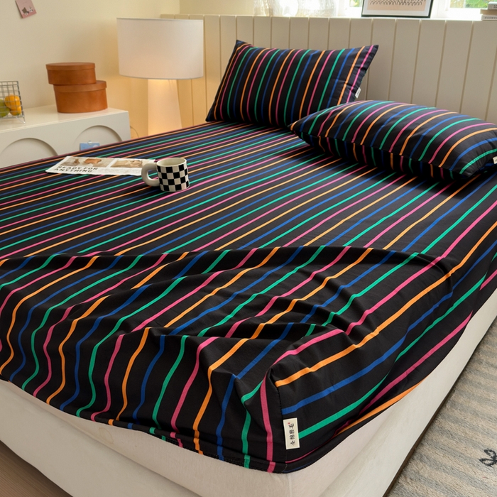 91家纺网 家纺一手货源 找家纺 如意朵 2025新款时尚印花全棉加厚磨毛床笠 多彩-黑