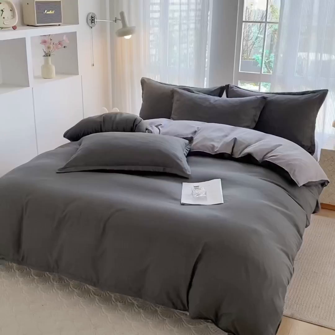 91家纺网 家纺一手货源 找家纺 南通菲度家纺 2025新款高克重芦荟棉四件套第二批 高级灰+银灰