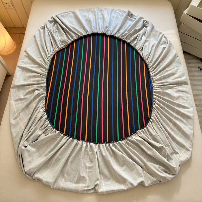 91家纺网 家纺一手货源 找家纺 如意朵 2025新款时尚印花全棉加厚磨毛床笠 多彩-黑