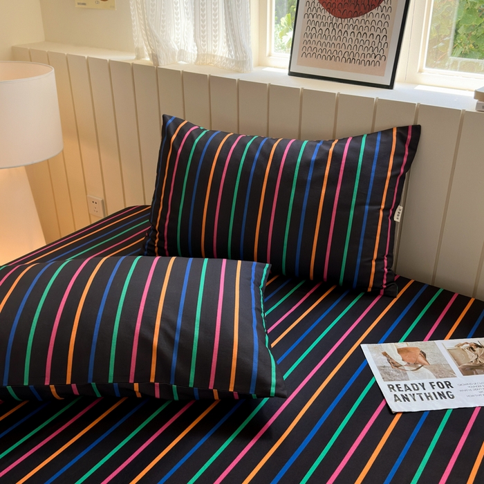 91家纺网 家纺一手货源 找家纺 如意朵 2025新款时尚印花全棉加厚磨毛床笠 多彩-黑