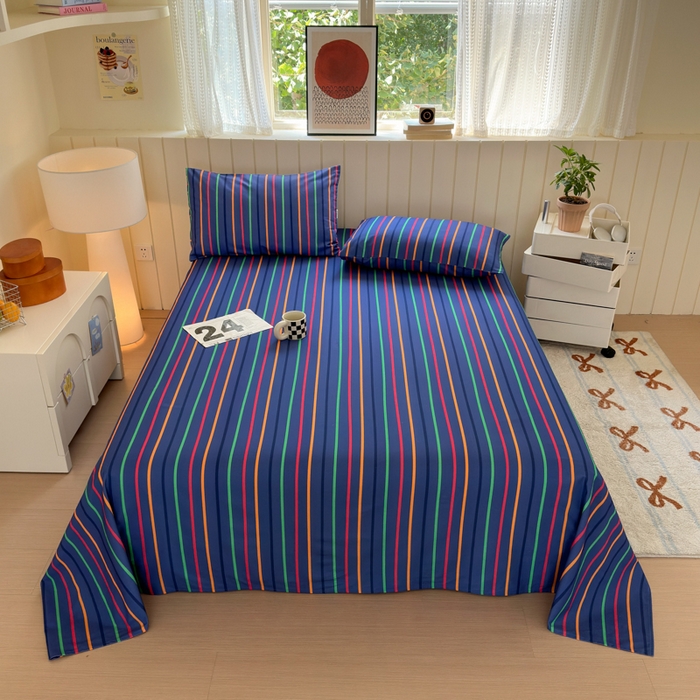 91家纺网 家纺一手货源 找家纺 如意朵 2025新款时尚印花全棉加厚磨毛床单 多彩-蓝