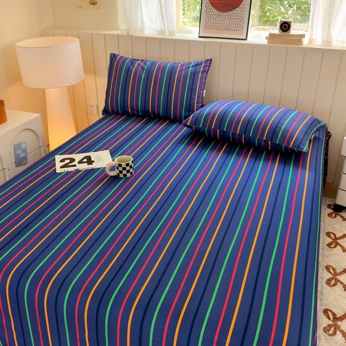 91家纺网 家纺一手货源 找家纺 如意朵 2025新款时尚印花全棉加厚磨毛床单 多彩-蓝