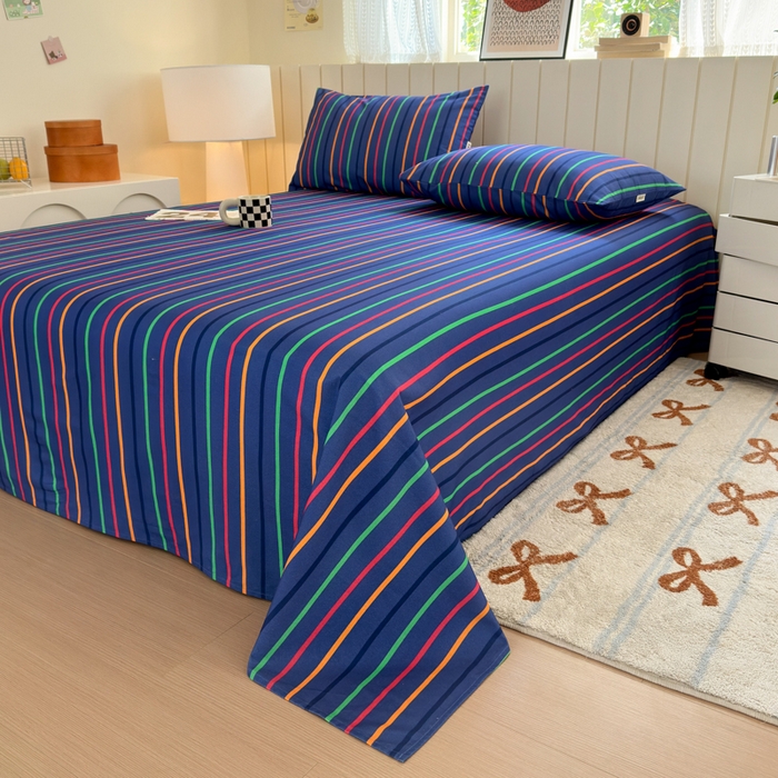 91家纺网 家纺一手货源 找家纺 如意朵 2025新款时尚印花全棉加厚磨毛床单 多彩-蓝