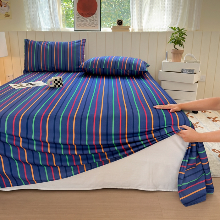 91家纺网 家纺一手货源 找家纺 如意朵 2025新款时尚印花全棉加厚磨毛床单 多彩-蓝