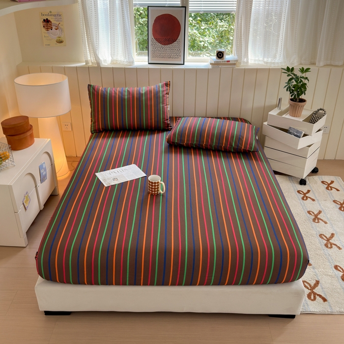 91家纺网 家纺一手货源 找家纺 如意朵 2025新款时尚印花全棉加厚磨毛床笠 多彩-咖