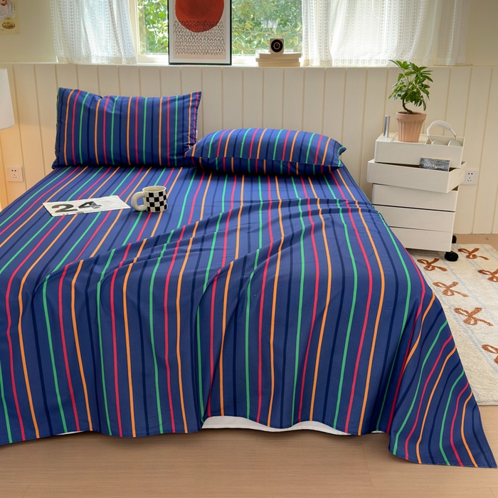 91家纺网 家纺一手货源 找家纺 如意朵 2025新款时尚印花全棉加厚磨毛床单 多彩-蓝