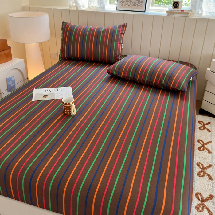 91家纺网 家纺一手货源 找家纺 如意朵 2025新款时尚印花全棉加厚磨毛床笠 多彩-咖