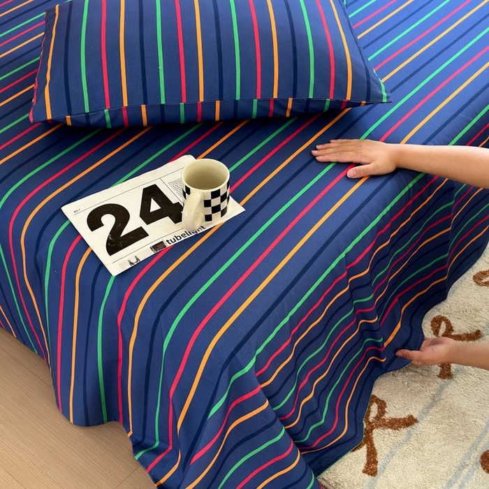 91家纺网 家纺一手货源 找家纺 如意朵 2025新款时尚印花全棉加厚磨毛床单 多彩-蓝