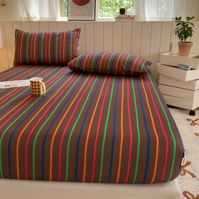 91家纺网 家纺一手货源 找家纺 如意朵 2025新款时尚印花全棉加厚磨毛床笠 多彩-咖