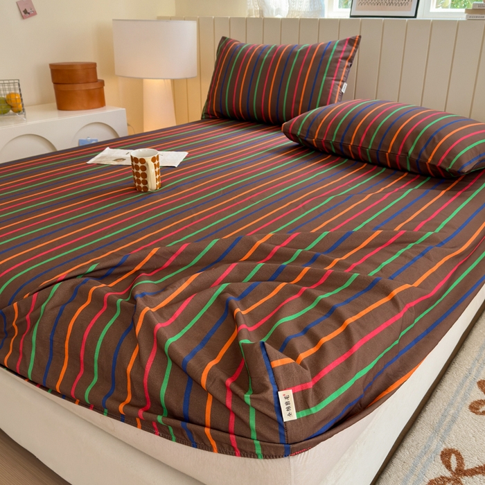 91家纺网 家纺一手货源 找家纺 如意朵 2025新款时尚印花全棉加厚磨毛床笠 多彩-咖