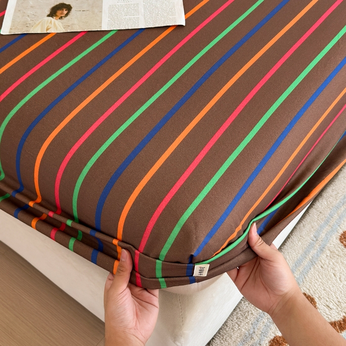 91家纺网 家纺一手货源 找家纺 如意朵 2025新款时尚印花全棉加厚磨毛床笠 多彩-咖