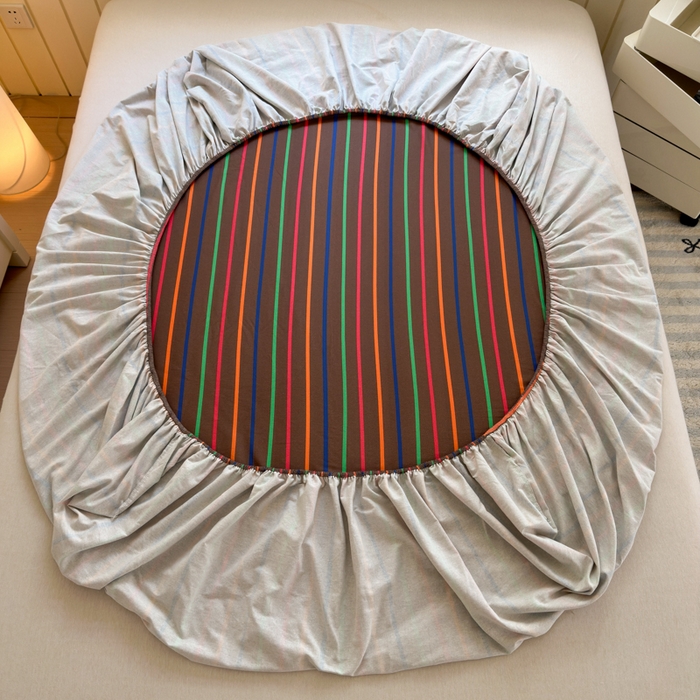 91家纺网 家纺一手货源 找家纺 如意朵 2025新款时尚印花全棉加厚磨毛床笠 多彩-咖