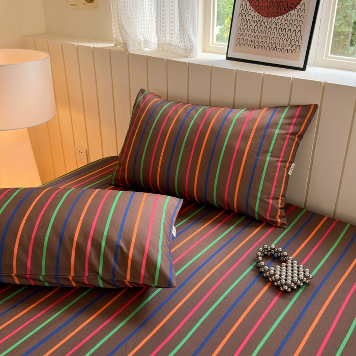 91家纺网 家纺一手货源 找家纺 如意朵 2025新款时尚印花全棉加厚磨毛床笠 多彩-咖