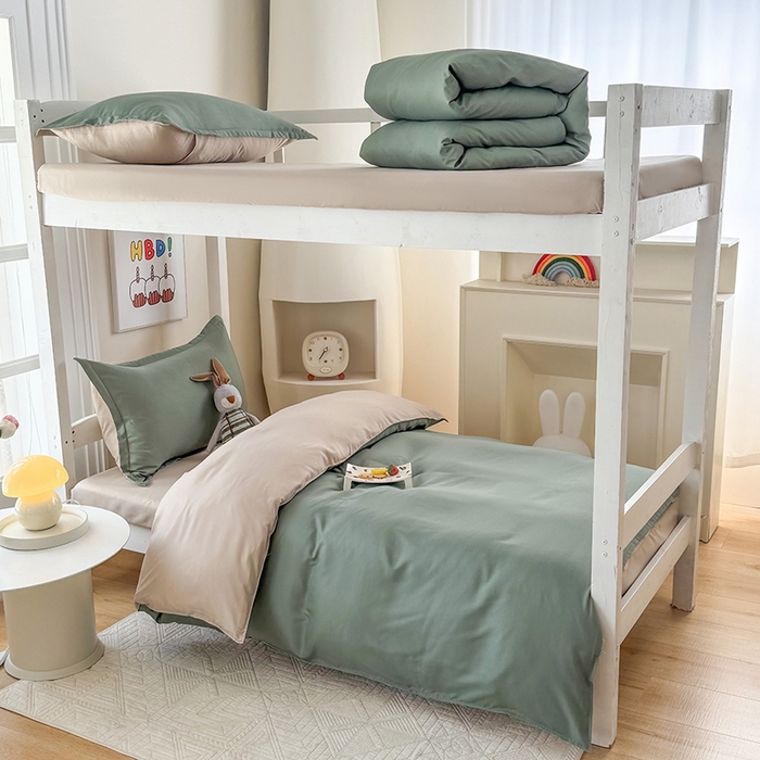 南通菲度家纺 2025新款高克重芦荟棉四件套-宿舍第三批 墨绿-卡其