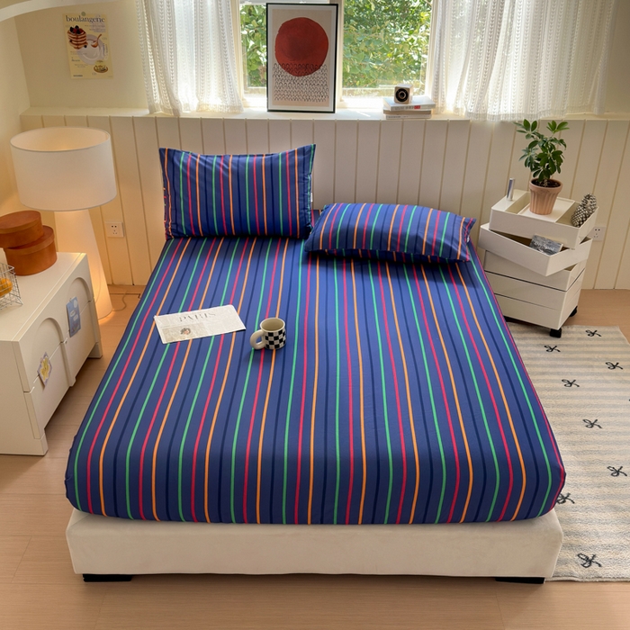 91家纺网 家纺一手货源 找家纺 如意朵 2025新款时尚印花全棉加厚磨毛床笠 多彩-蓝