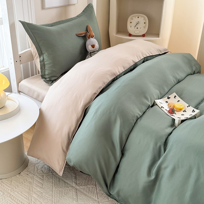 91家纺网 家纺一手货源 找家纺 南通菲度家纺 2025新款高克重芦荟棉四件套-宿舍第三批 墨绿-卡其