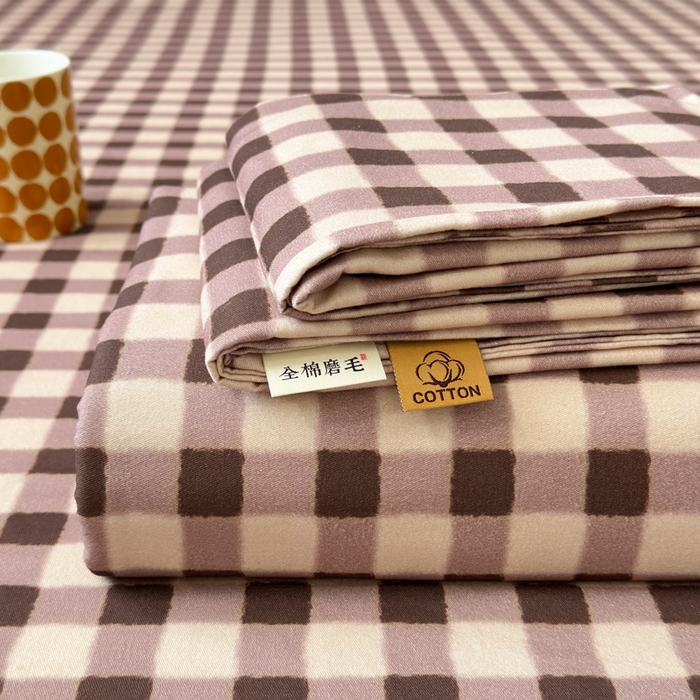 如意朵 2025新款时尚印花全棉加厚磨毛床单 可可-咖