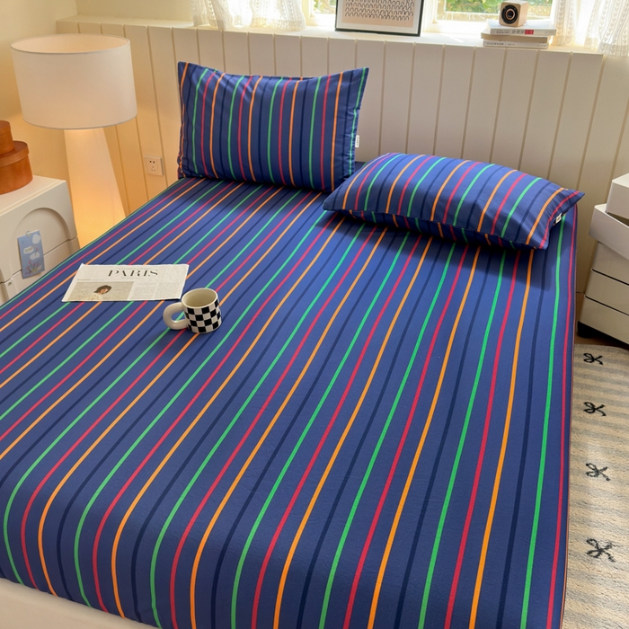 91家纺网 家纺一手货源 找家纺 如意朵 2025新款时尚印花全棉加厚磨毛床笠 多彩-蓝