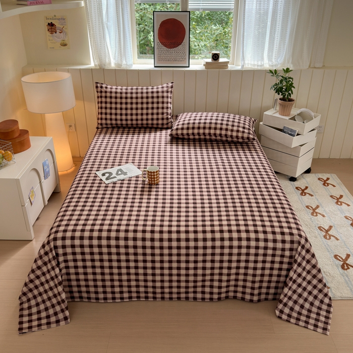 91家纺网 家纺一手货源 找家纺 如意朵 2025新款时尚印花全棉加厚磨毛床单 可可-咖