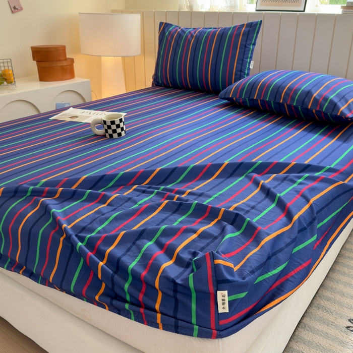 91家纺网 家纺一手货源 找家纺 如意朵 2025新款时尚印花全棉加厚磨毛床笠 多彩-蓝