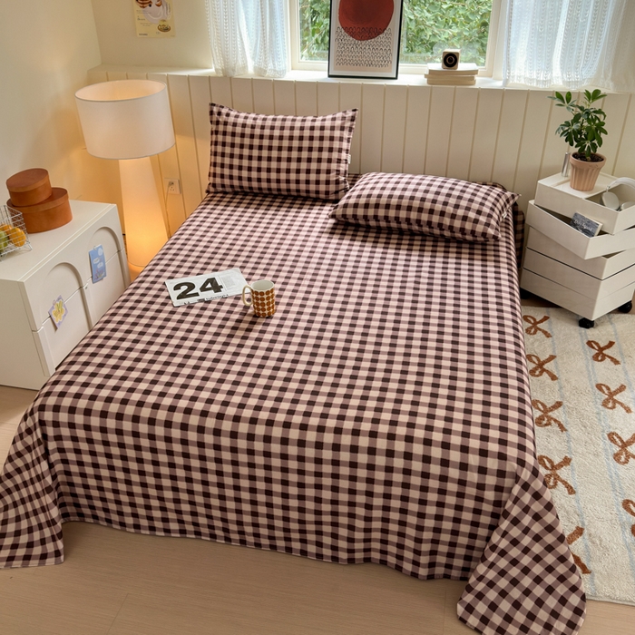 91家纺网 家纺一手货源 找家纺 如意朵 2025新款时尚印花全棉加厚磨毛床单 可可-咖