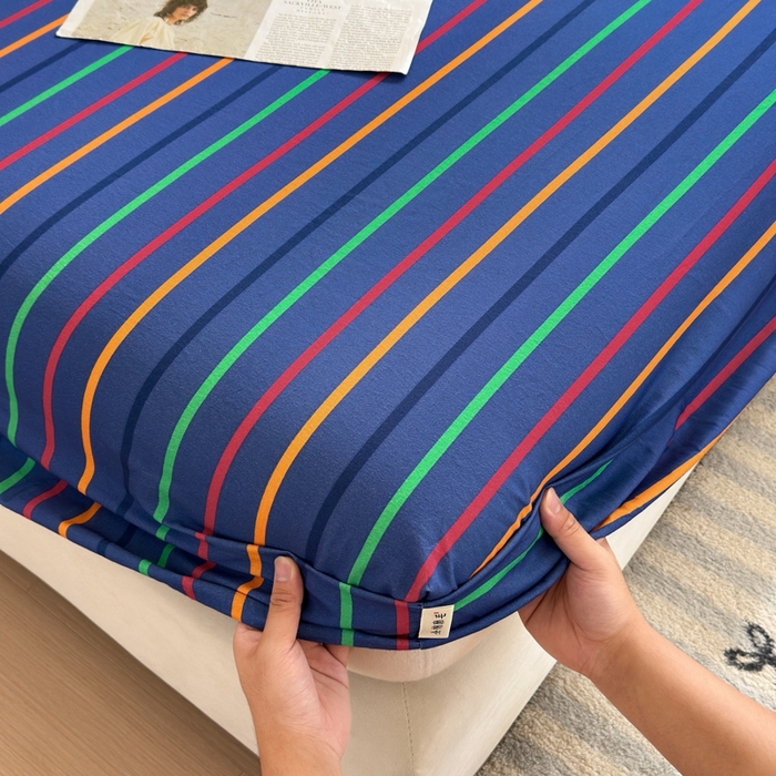 91家纺网 家纺一手货源 找家纺 如意朵 2025新款时尚印花全棉加厚磨毛床笠 多彩-蓝