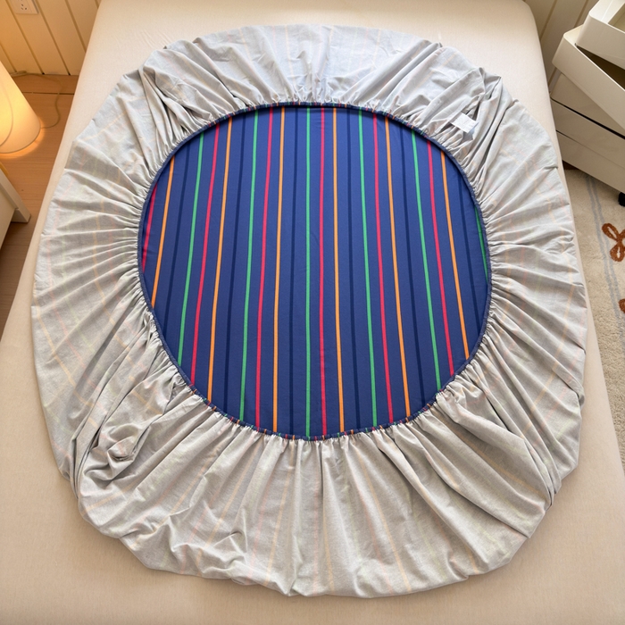 91家纺网 家纺一手货源 找家纺 如意朵 2025新款时尚印花全棉加厚磨毛床笠 多彩-蓝