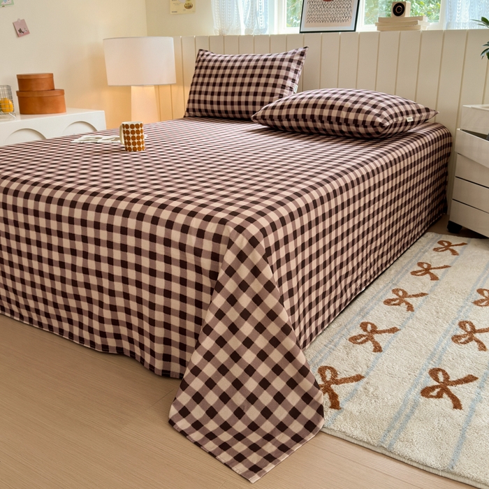 91家纺网 家纺一手货源 找家纺 如意朵 2025新款时尚印花全棉加厚磨毛床单 可可-咖