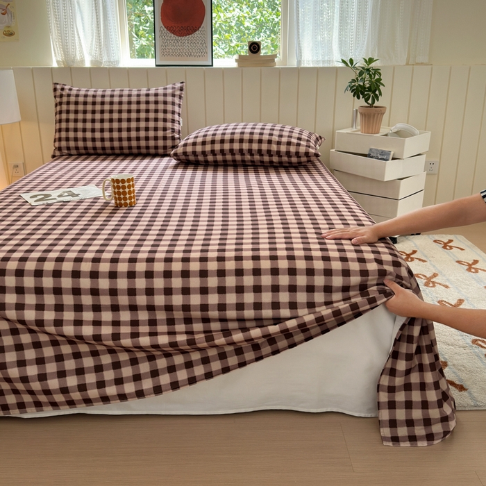 91家纺网 家纺一手货源 找家纺 如意朵 2025新款时尚印花全棉加厚磨毛床单 可可-咖