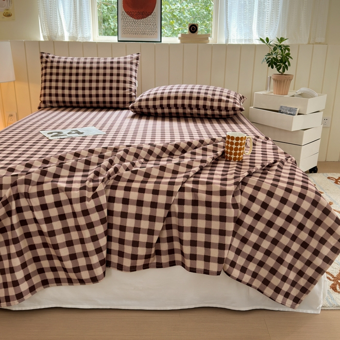 91家纺网 家纺一手货源 找家纺 如意朵 2025新款时尚印花全棉加厚磨毛床单 可可-咖