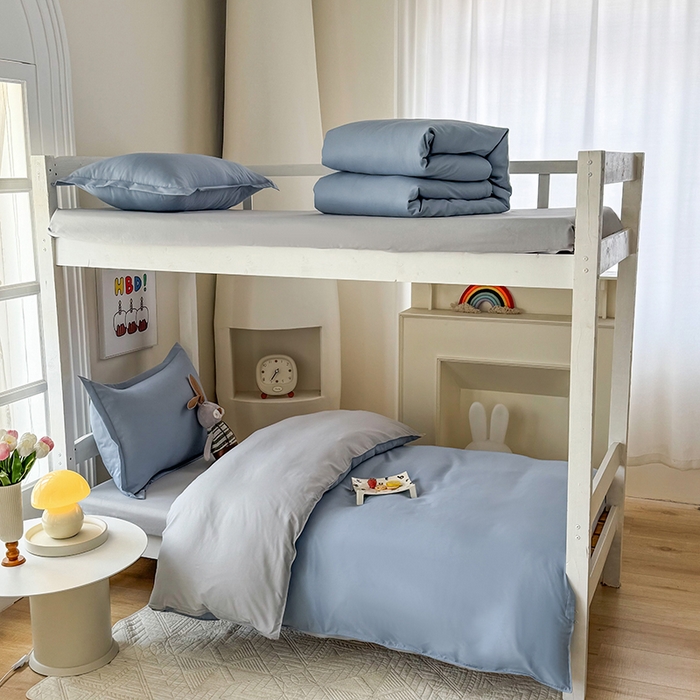 南通菲度家纺 2025新款高克重芦荟棉四件套-宿舍第三批 雾蓝-银灰