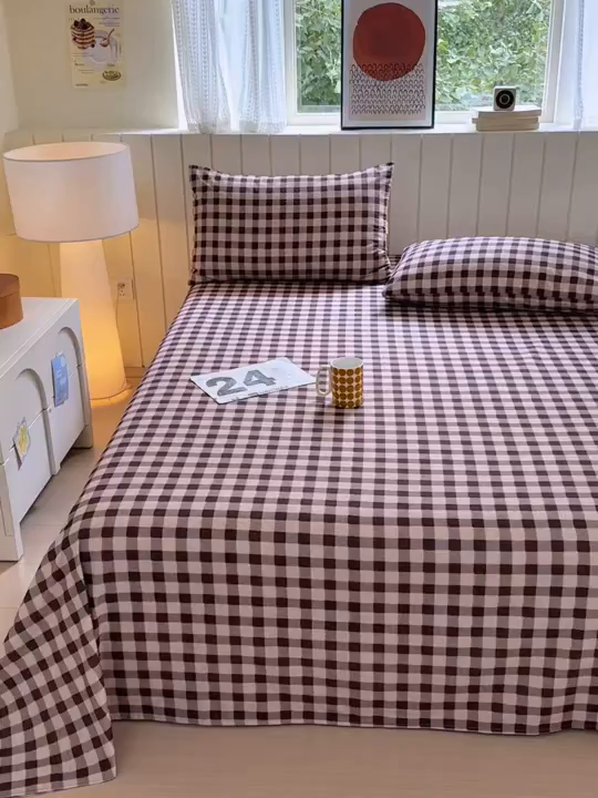 91家纺网 家纺一手货源 找家纺 如意朵 2025新款时尚印花全棉加厚磨毛床单 可可-咖